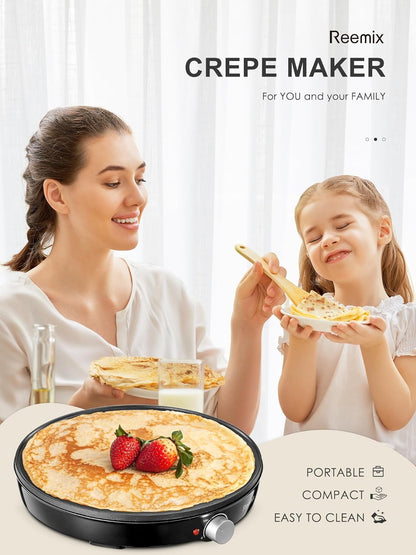 Elevate Your Breakfast Game with the Reemix Nonstick 12" Electric Crepe Maker - Perfect for Crepes, Pancakes, and More!