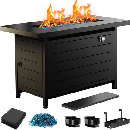 Elevate Your Outdoor Experience with the 43" Propane Fire Pit Table - 60,000 BTU of Comfort, Complete with Lid, Glass Beads, Cup Holders, and More!