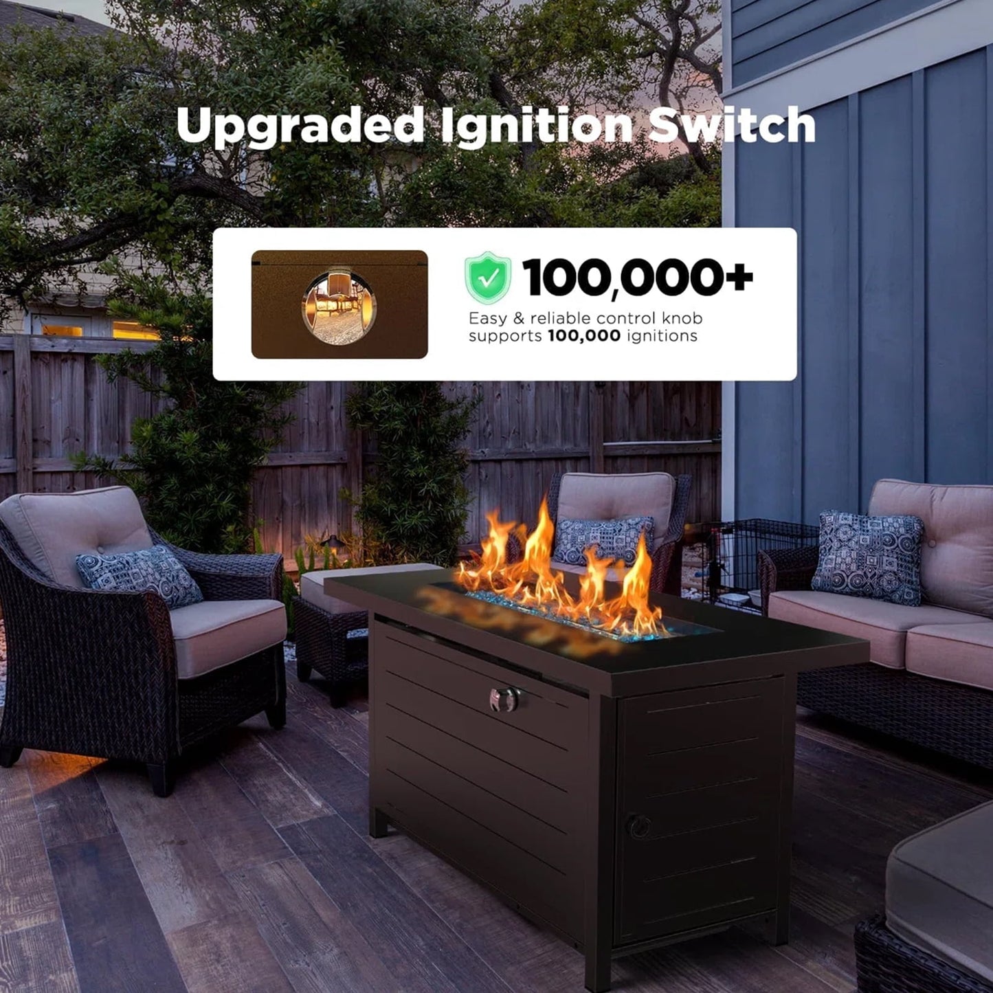 Elevate Your Outdoor Experience with the 43" Propane Fire Pit Table - 60,000 BTU of Comfort, Complete with Lid, Glass Beads, Cup Holders, and More!